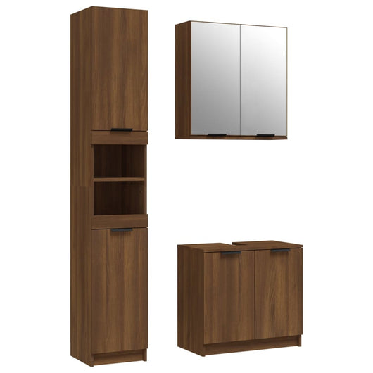 Set Mobili da Bagno 3 pz Rovere Marrone in Legno Multistrato 3115883