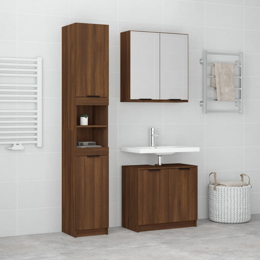 Set Mobili da Bagno 3 pz Rovere Marrone in Legno Multistrato 3115883