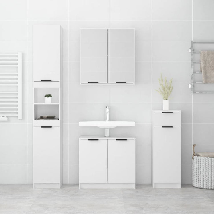 Set di Mobili da Bagno 4 pz Bianco in Legno Multistrato