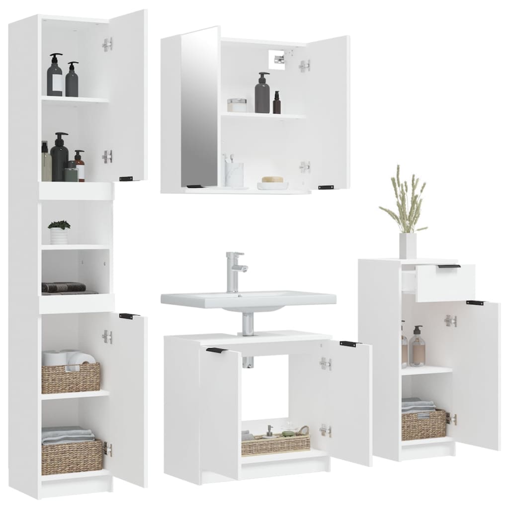 Set di Mobili da Bagno 4 pz Bianco in Legno Multistrato