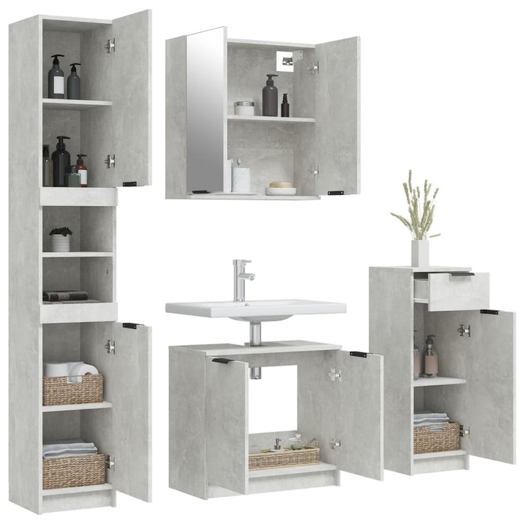 Set Mobili da Bagno 4 pz Grigio Cemento in Legno Multistrato cod mxl 19960