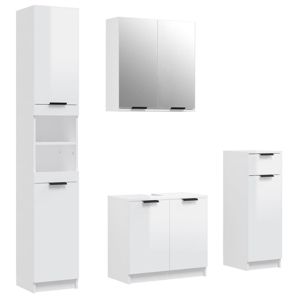 Set Mobili da Bagno 4 pz Bianco Lucido in Legno Multistrato 3115888