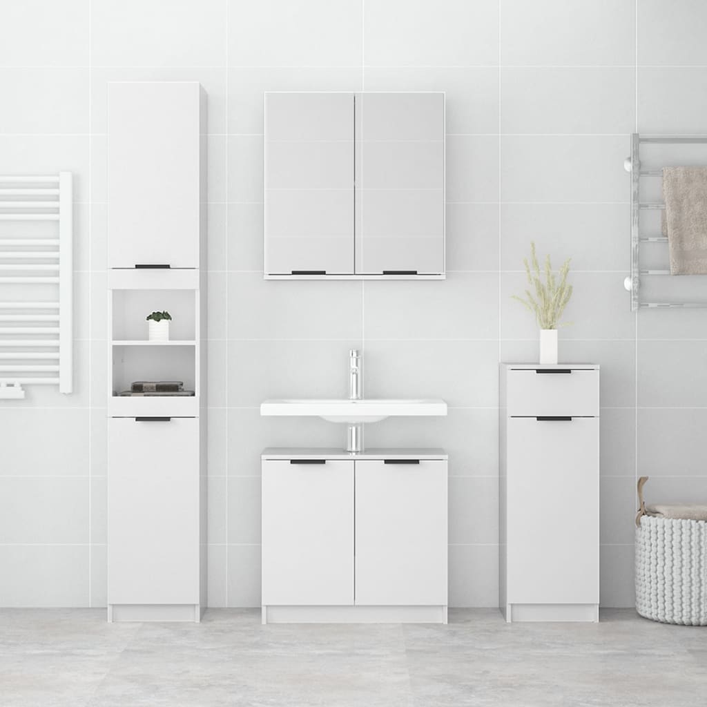 Set Mobili da Bagno 4 pz Bianco Lucido in Legno Multistrato 3115888