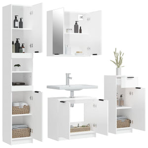 Set Mobili da Bagno 4 pz Bianco Lucido in Legno Multistrato 3115888