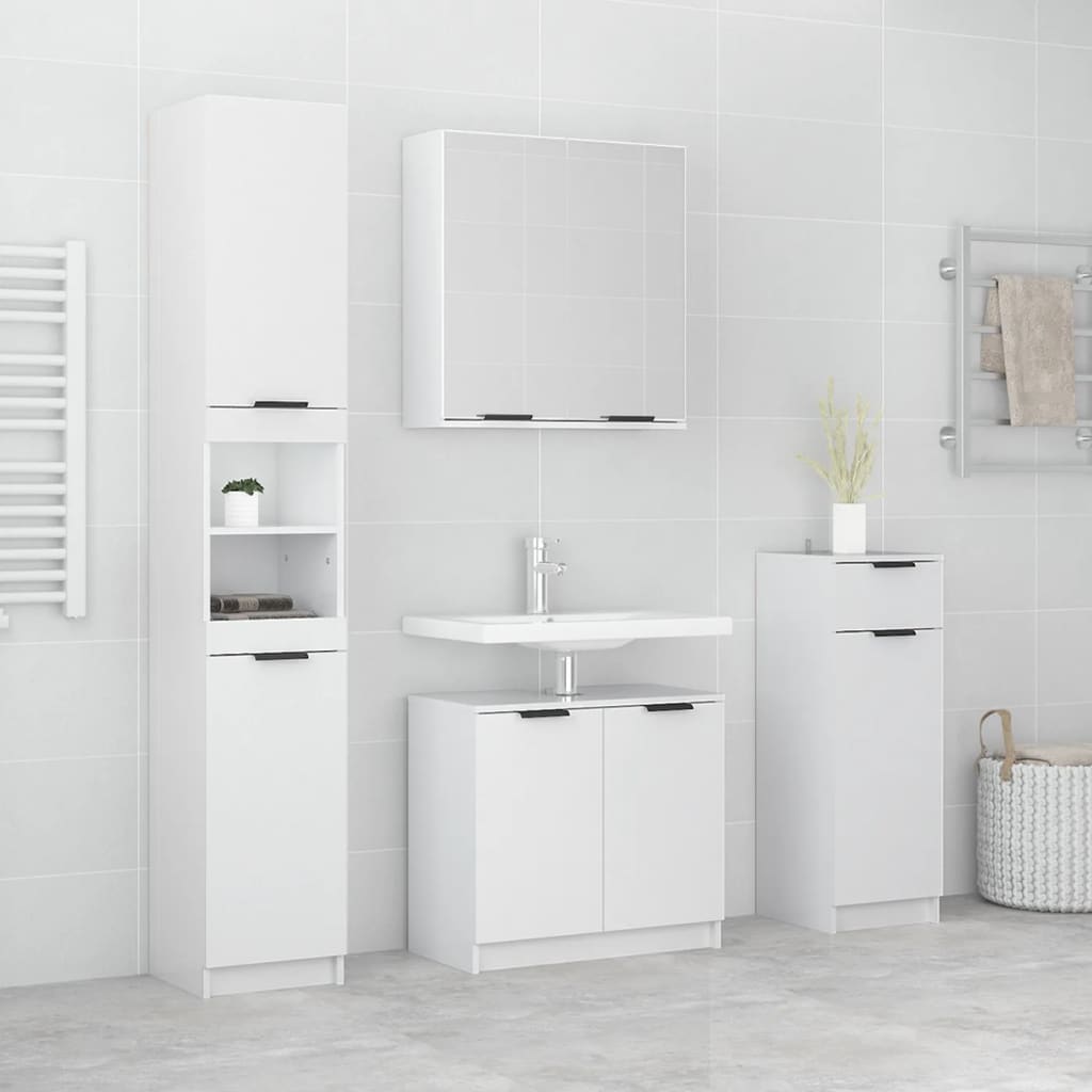 Set Mobili da Bagno 4 pz Bianco Lucido in Legno Multistrato 3115888