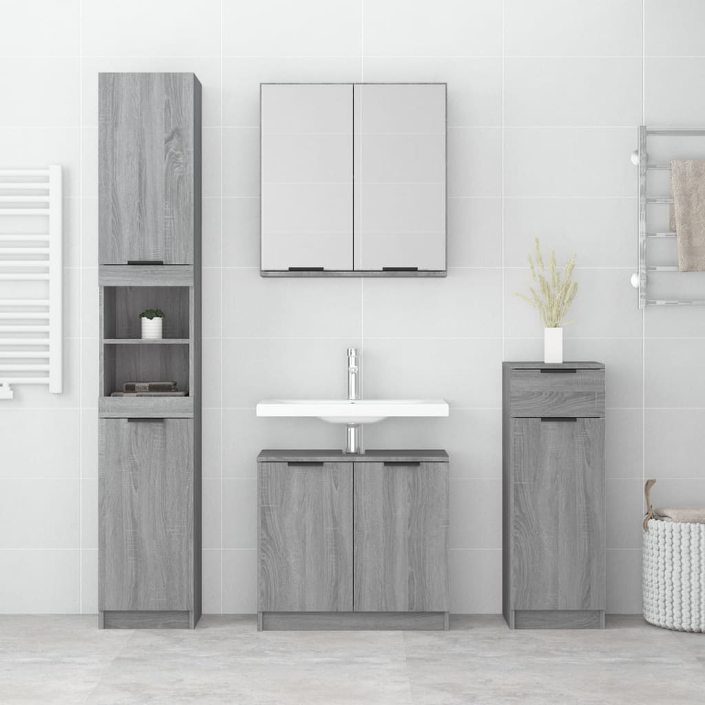 Set Mobili da Bagno 4 pz Grigio Sonoma in Legno Multistrato cod mxl 12647