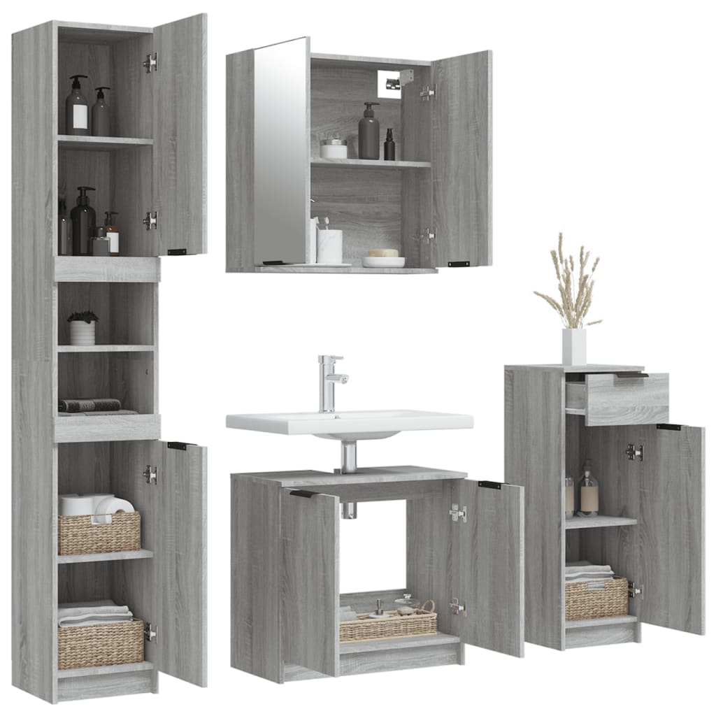 Set Mobili da Bagno 4 pz Grigio Sonoma in Legno Multistrato cod mxl 12647