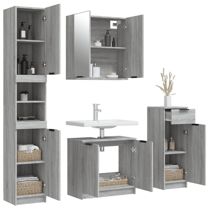 Set Mobili da Bagno 4 pz Grigio Sonoma in Legno Multistrato 3115890