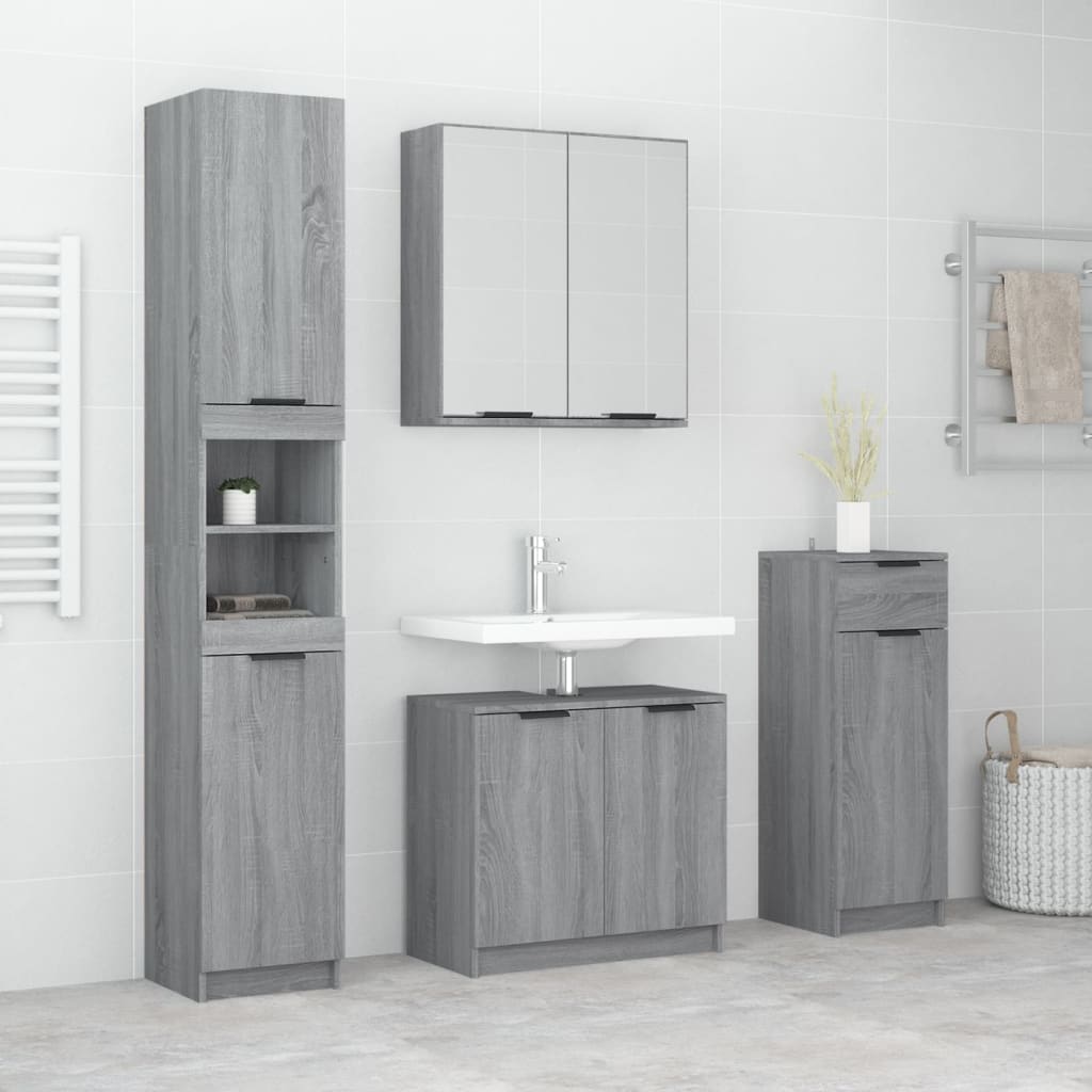 Set Mobili da Bagno 4 pz Grigio Sonoma in Legno Multistrato cod mxl 12647