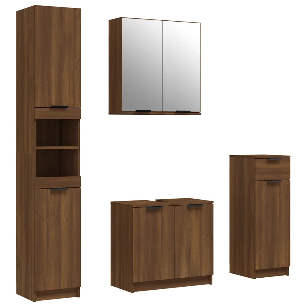 Set Mobili da Bagno 4 pz Rovere Marrone in Legno Multistrato 3115891