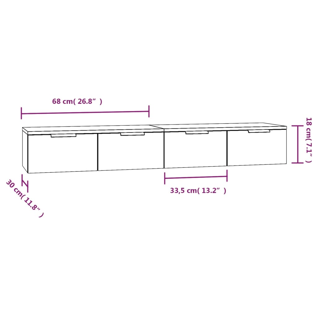 Mobili da Parete 2 pz Neri 68x30x20 cm Legno Multistrato 3115893