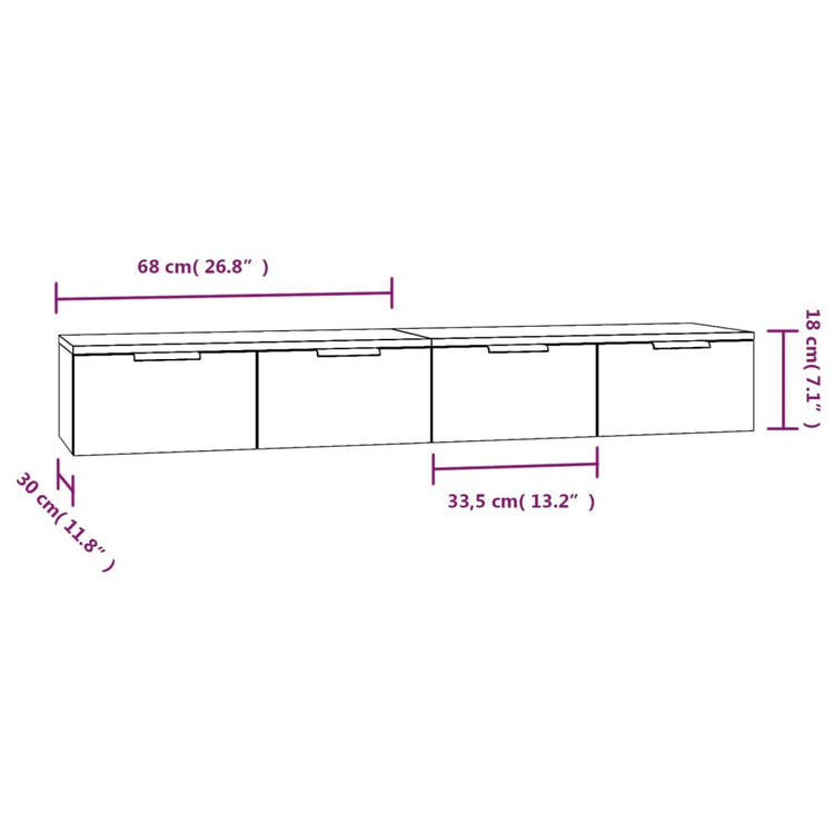 Mobili da Parete 2 pz Neri 68x30x20 cm Legno Multistrato 3115893