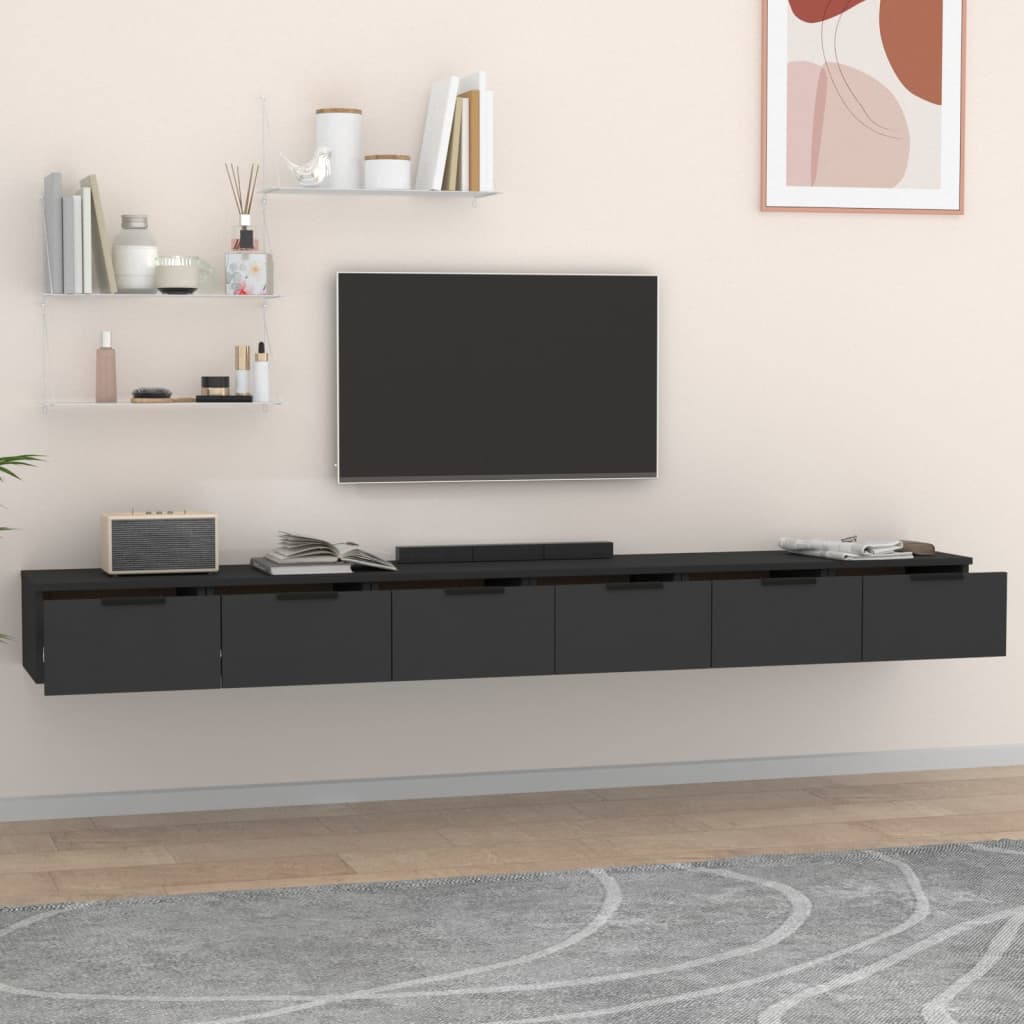 Mobili a Parete 2 pz Nero 102x30x20 cm in Legno Multistrato 3115901