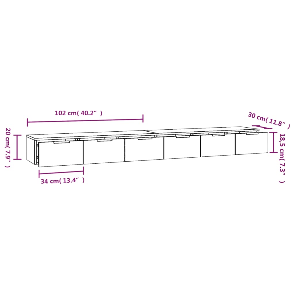 Mobili a Parete 2 pz Nero 102x30x20 cm in Legno Multistrato 3115901