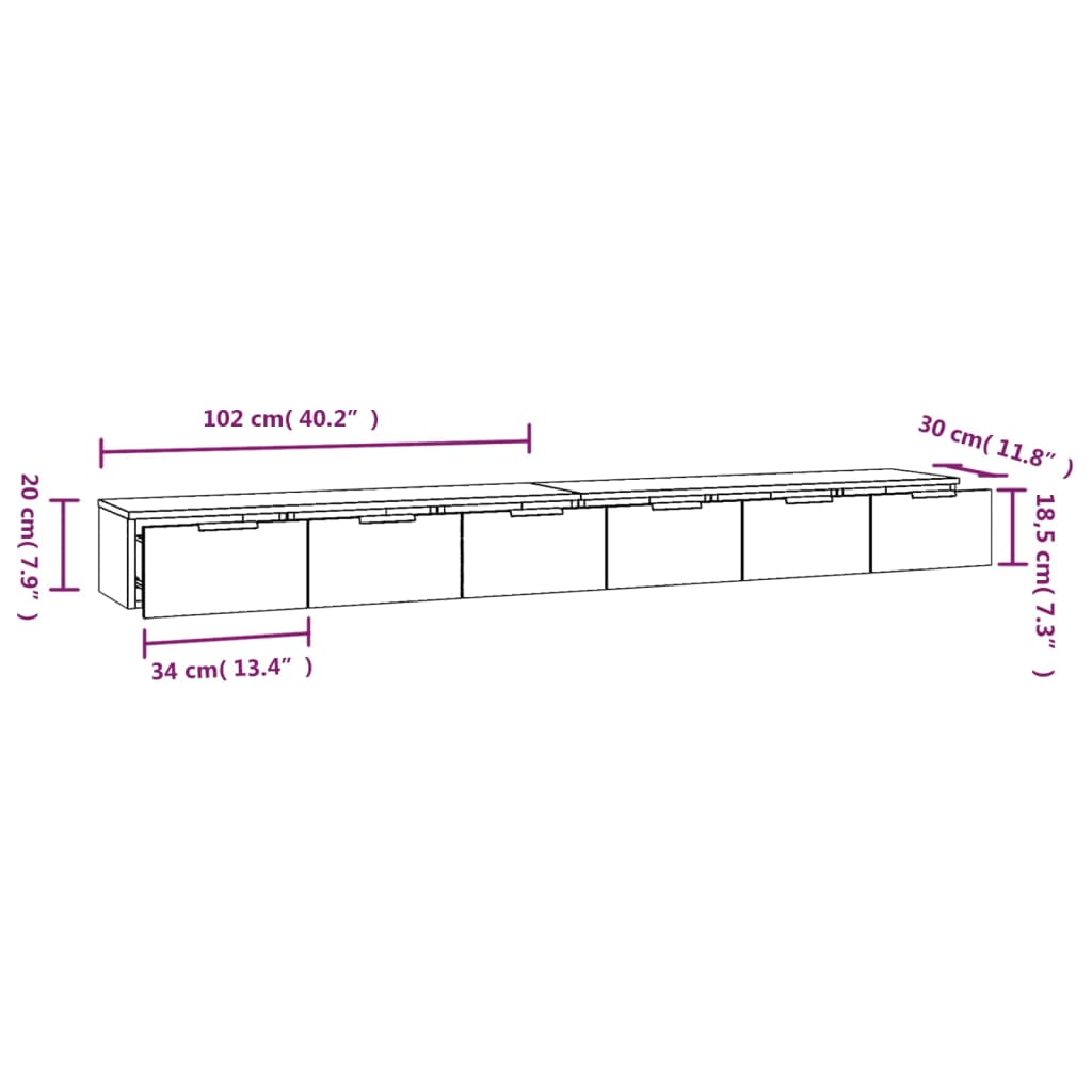 Mobili Muro 2 pz Rovere Sonoma 102x30x20cm in Legno Multistrato