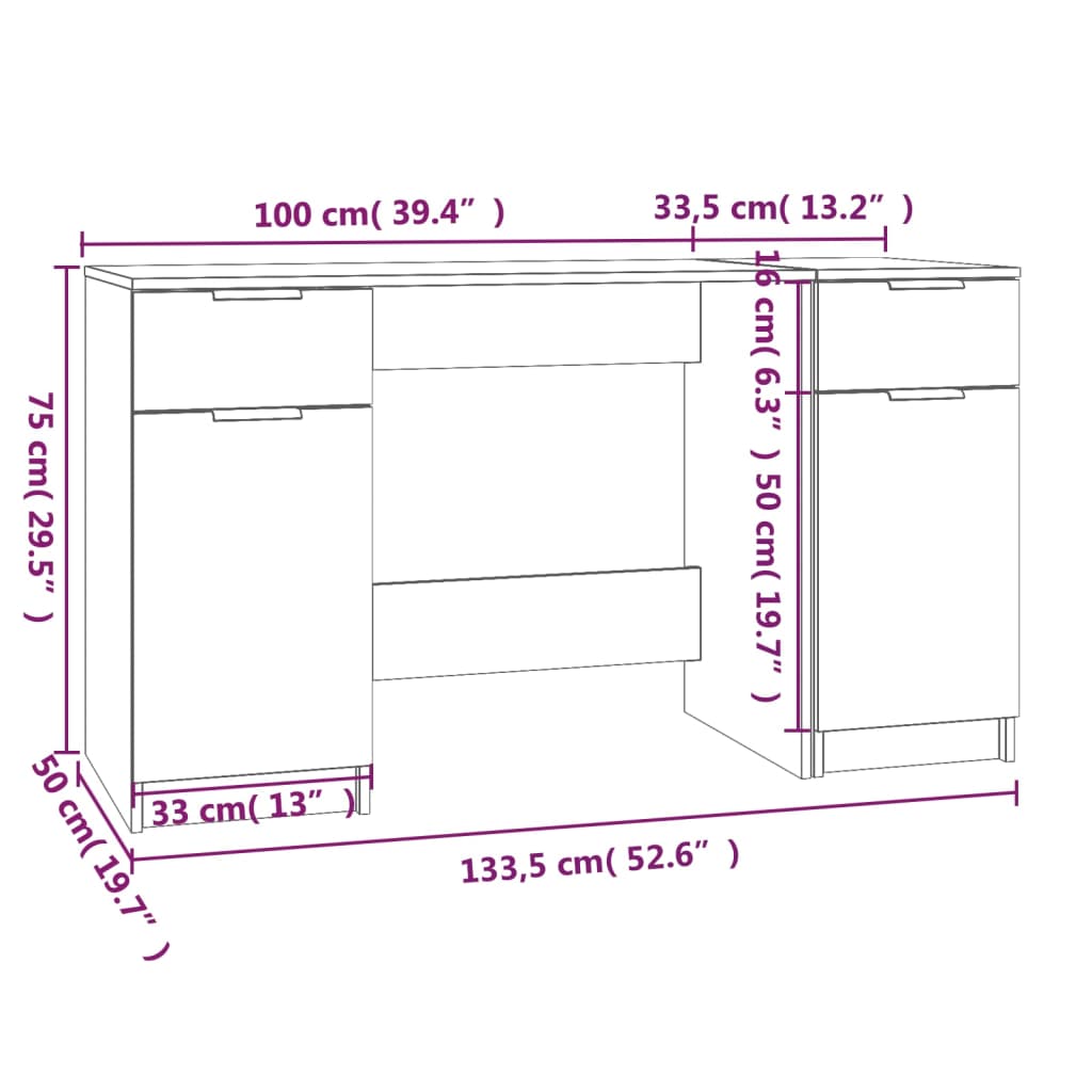 Scrivania con Mobile Laterale Rovere Fumo in Legno Multistrato cod mxl 69506