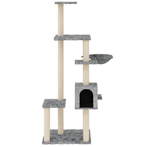 Albero per Gatti con Tiragraffi in Sisal Grigio Chiaro 142 cm 171592