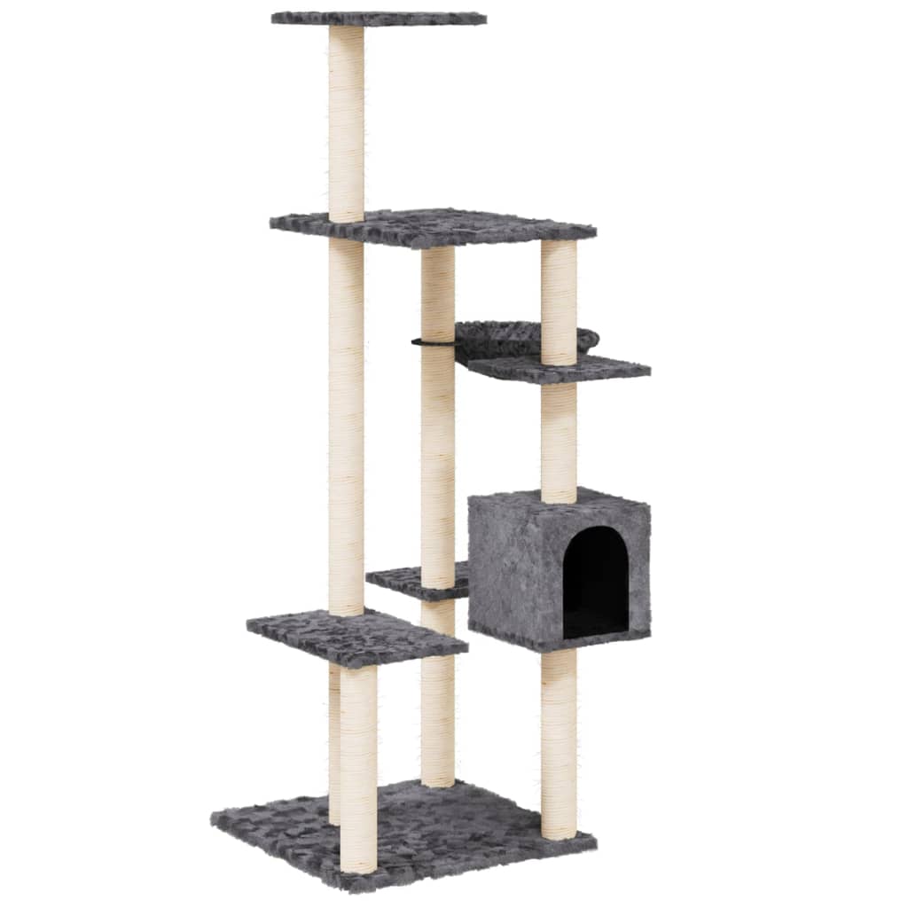 Albero per Gatti con Tiragraffi in Sisal Grigio Scuro 142 cm 171593