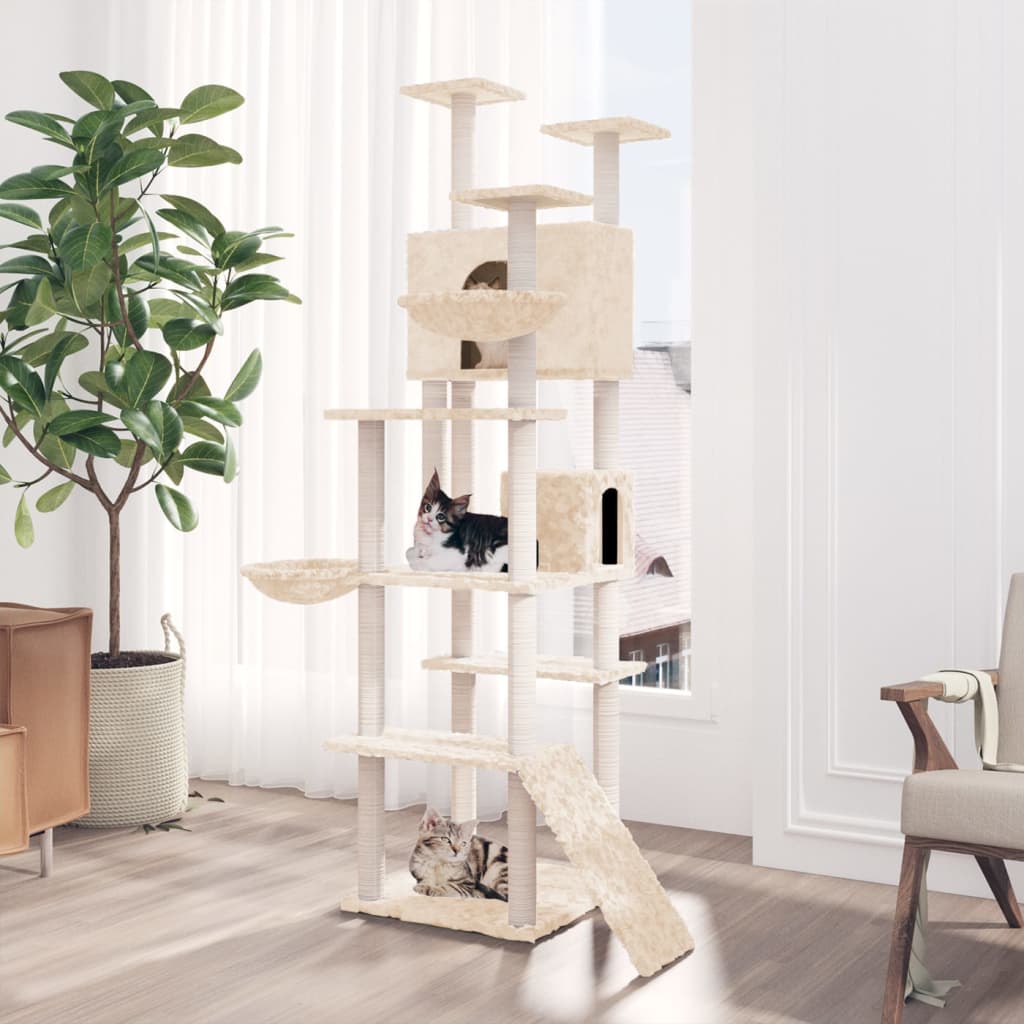 Albero per Gatti con Tiragraffi in Sisal Crema 191 cm 171594