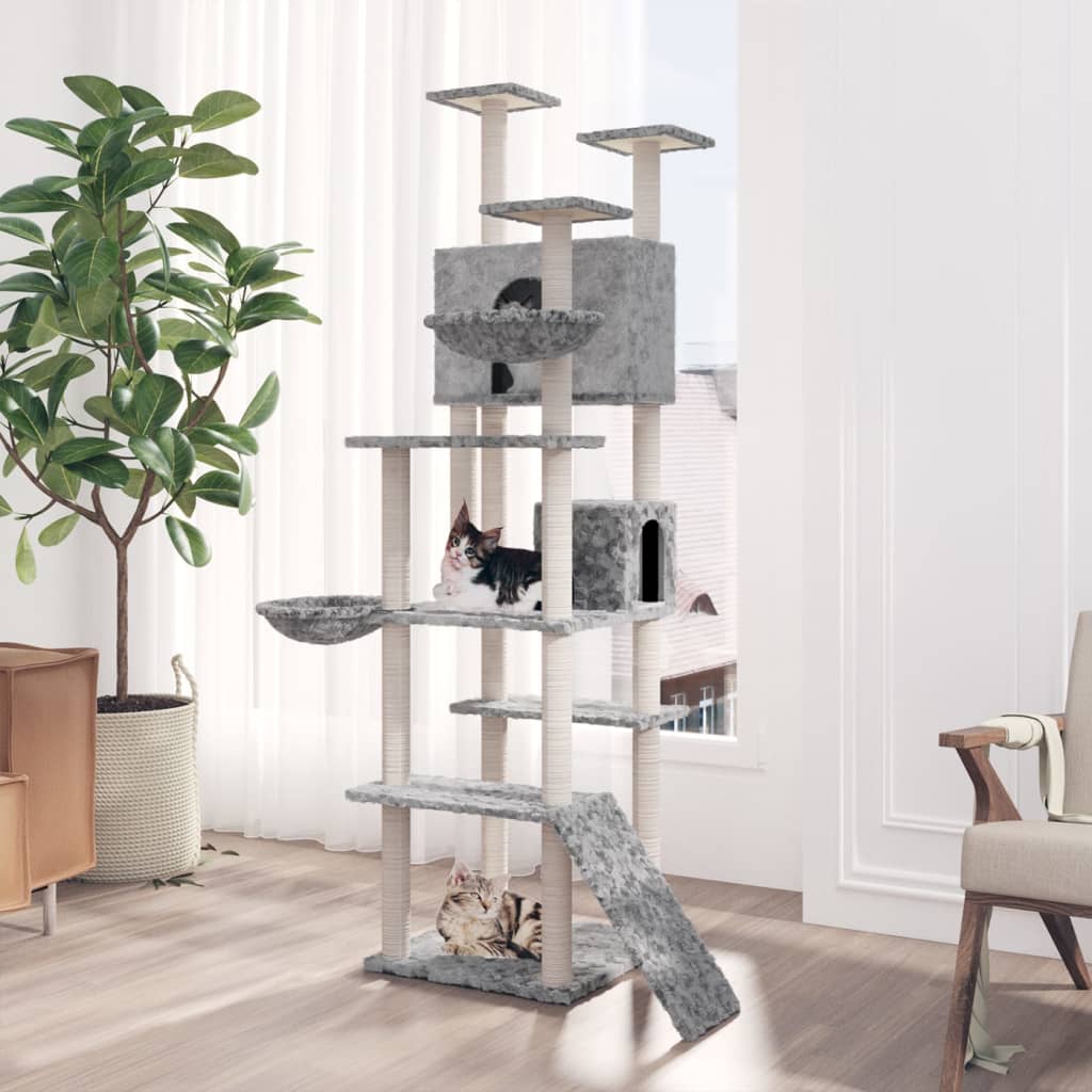 Albero per Gatti con Tiragraffi in Sisal Grigio Chiaro 191 cm 171595