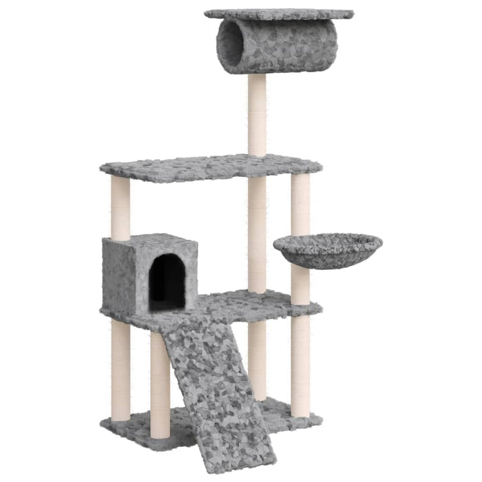 Albero per Gatti con Tiragraffi in Sisal Grigio Chiaro 131 cm 171604