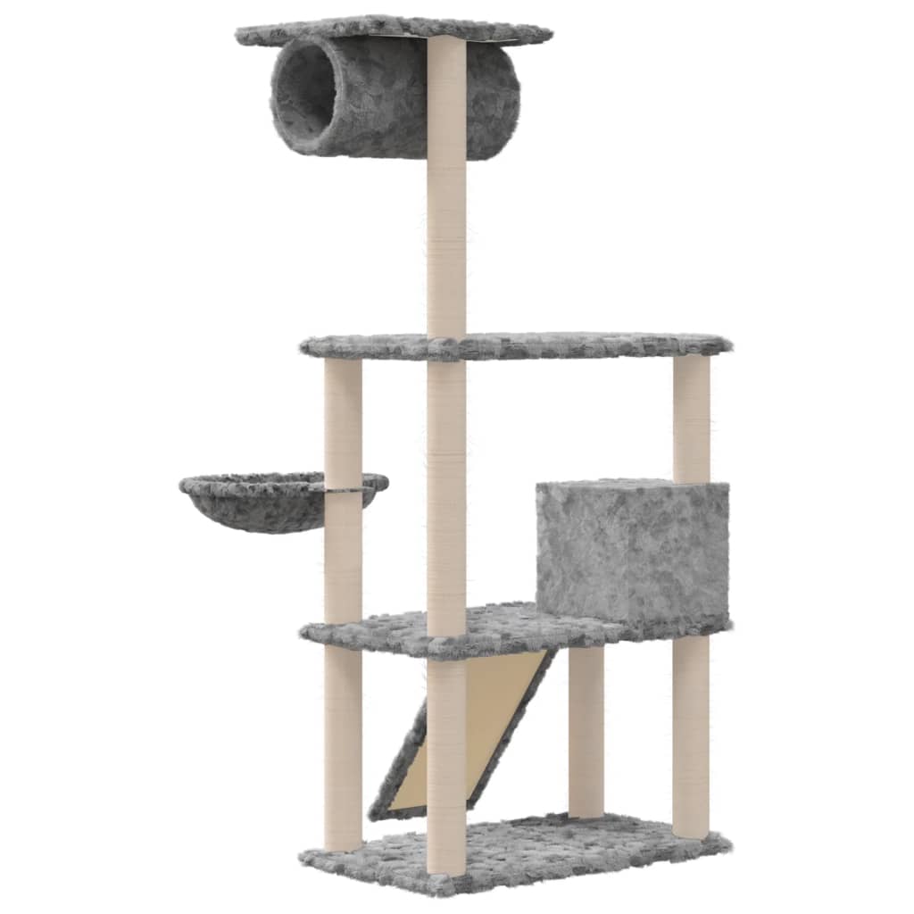 Albero per Gatti con Tiragraffi in Sisal Grigio Chiaro 131 cm 171604