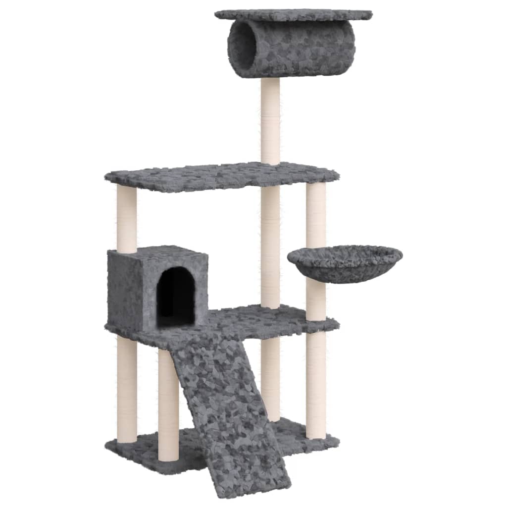 Albero per Gatti con Tiragraffi in Sisal Grigio Scuro 131 cm 171605