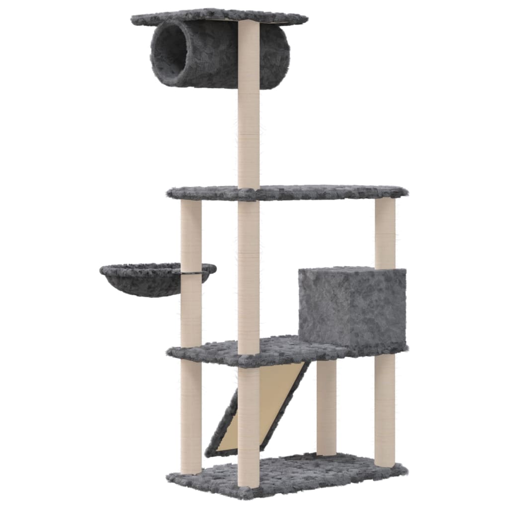 Albero per Gatti con Tiragraffi in Sisal Grigio Scuro 131 cm 171605