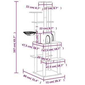 Albero per Gatti con Tiragraffi in Sisal Crema 167 cm