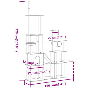 Albero per Gatti con Tiragraffi in Sisal Grigio Scuro 279 cm 171617
