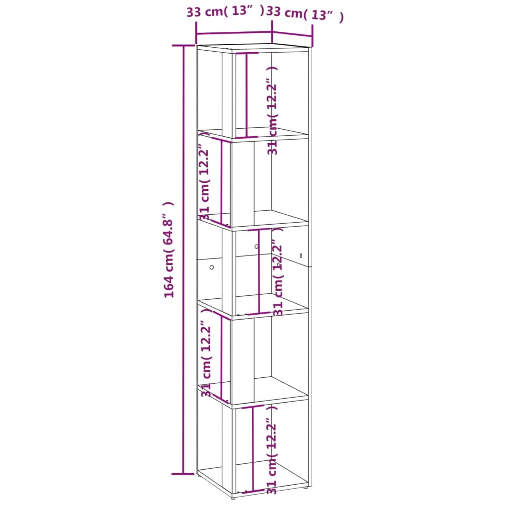 Scaffale Angolare Rovere Fumo 33x33x164,5 cm Legno Multistrato 816026