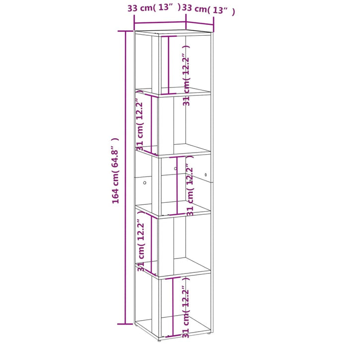 Scaffale Angolare Rovere Fumo 33x33x164,5 cm Legno Multistrato 816026