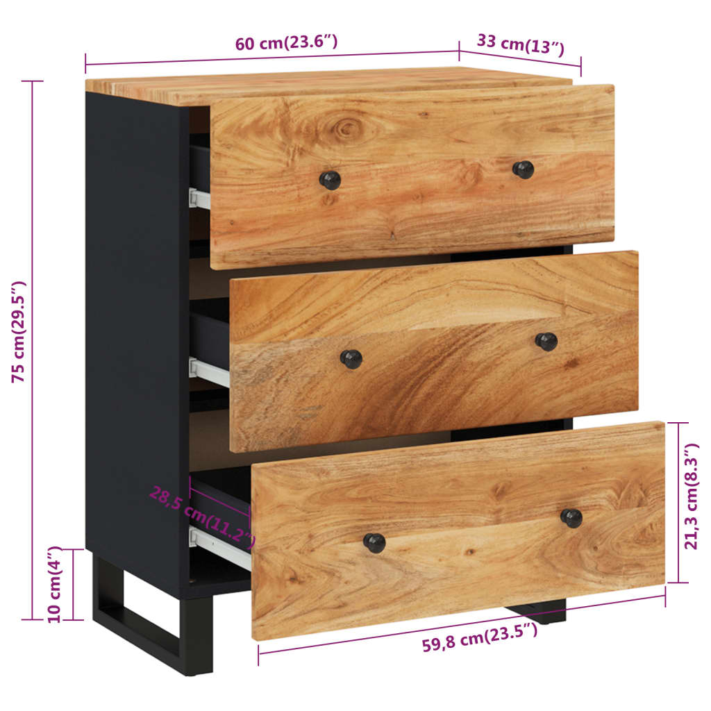 Credenza 60x33x75 cm in Legno Massello di Acacia 345230