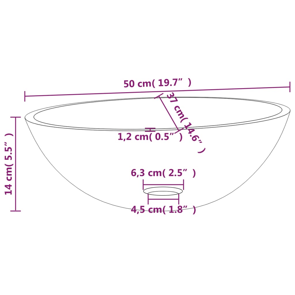 Lavandino in Vetro 50x37x14 cm Trasparente 345237