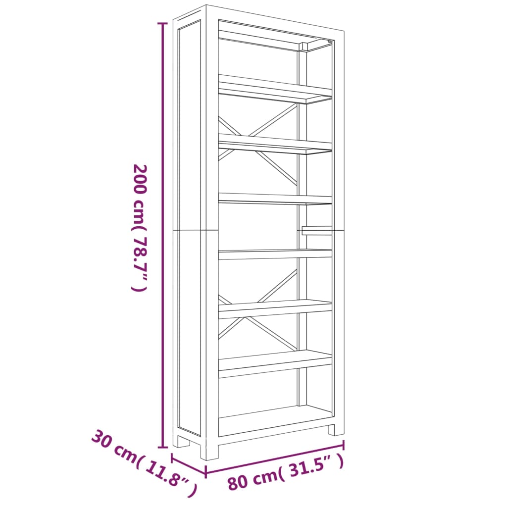 Libreria a 7 Ripiani 80x30x200 cm in Legno Massello di Acacia 345082