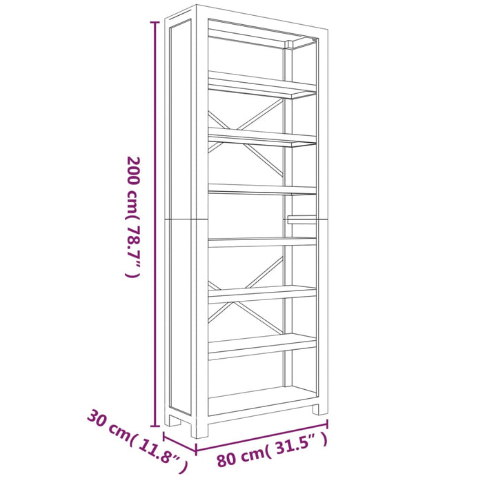 Libreria a 7 Ripiani 80x30x200 cm in Legno Massello di Acacia 345082