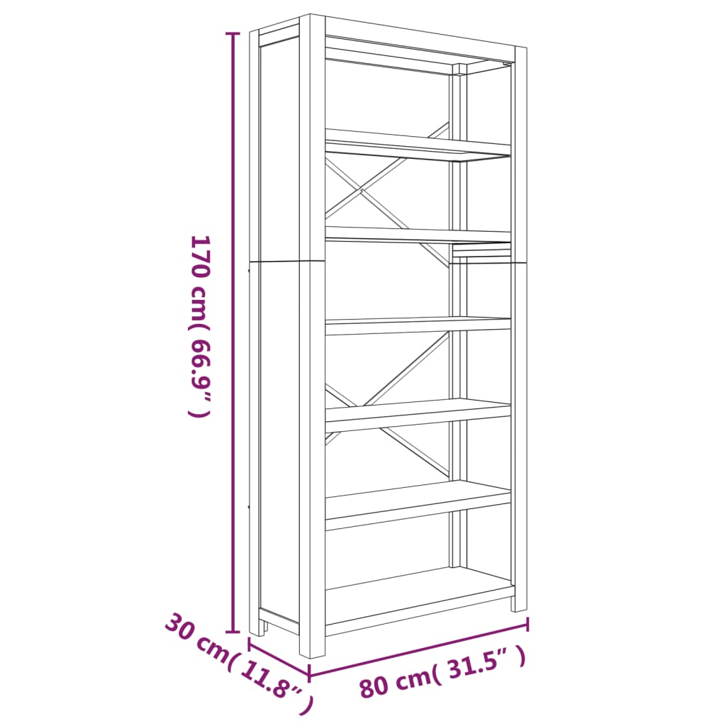 Libreria a 6 Ripiani 80x30x170 cm in Legno Massello di Acacia 345083