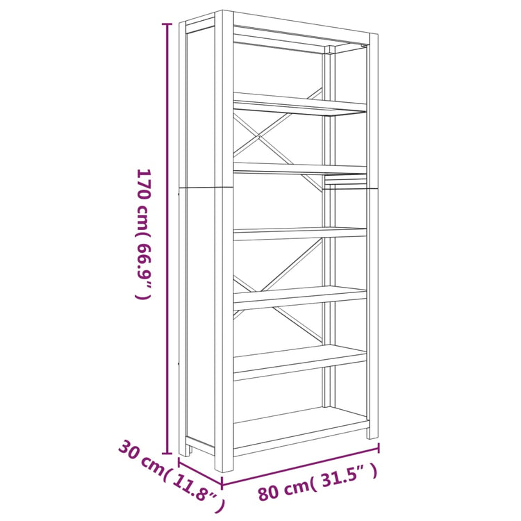 Libreria a 6 Ripiani 80x30x170 cm in Legno Massello di Acacia 345083