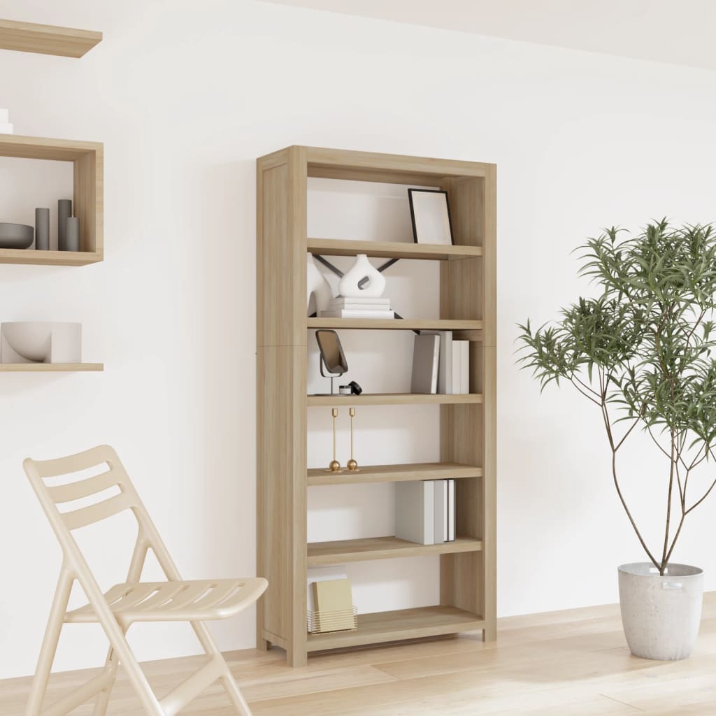 Libreria a 6 Ripiani 80x30x170 cm in Legno Massello di Acacia