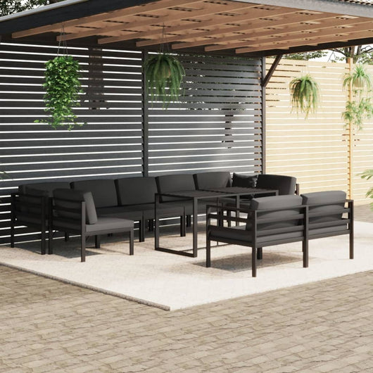 Set Divani da Giardino 10 pz con Cuscini in Alluminio Antracite 3115927