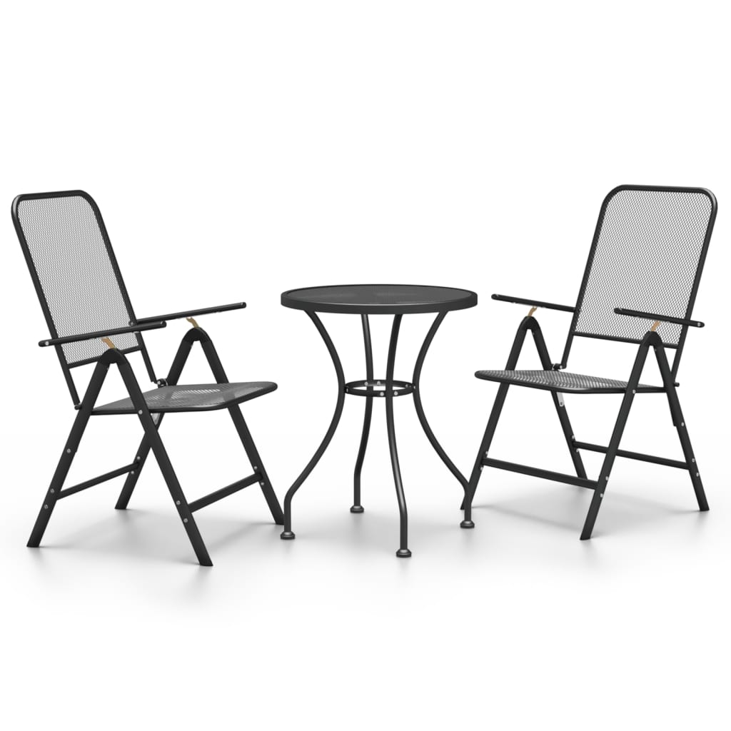 Set da Pranzo per Giardino 3pz Rete Metallica Espansa Antracite