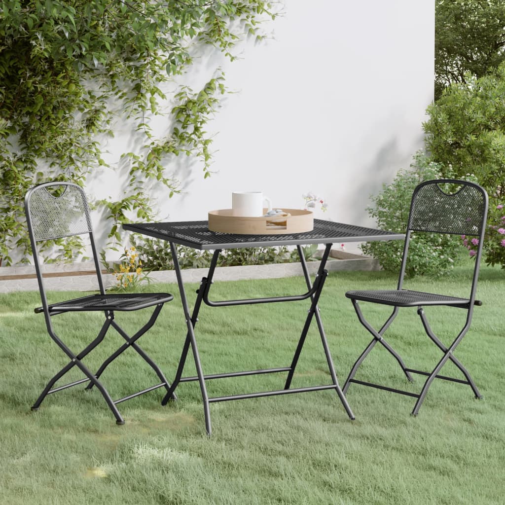 Set da Pranzo per Giardino 3pz Rete Metallica Espansa Antracite cod mxl 39453