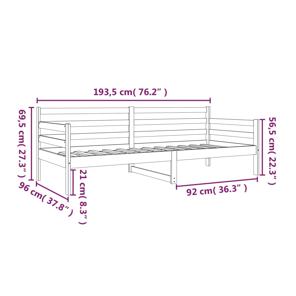 Dormeuse Miele 90x190 cm in Legno Massello di Pino 814642