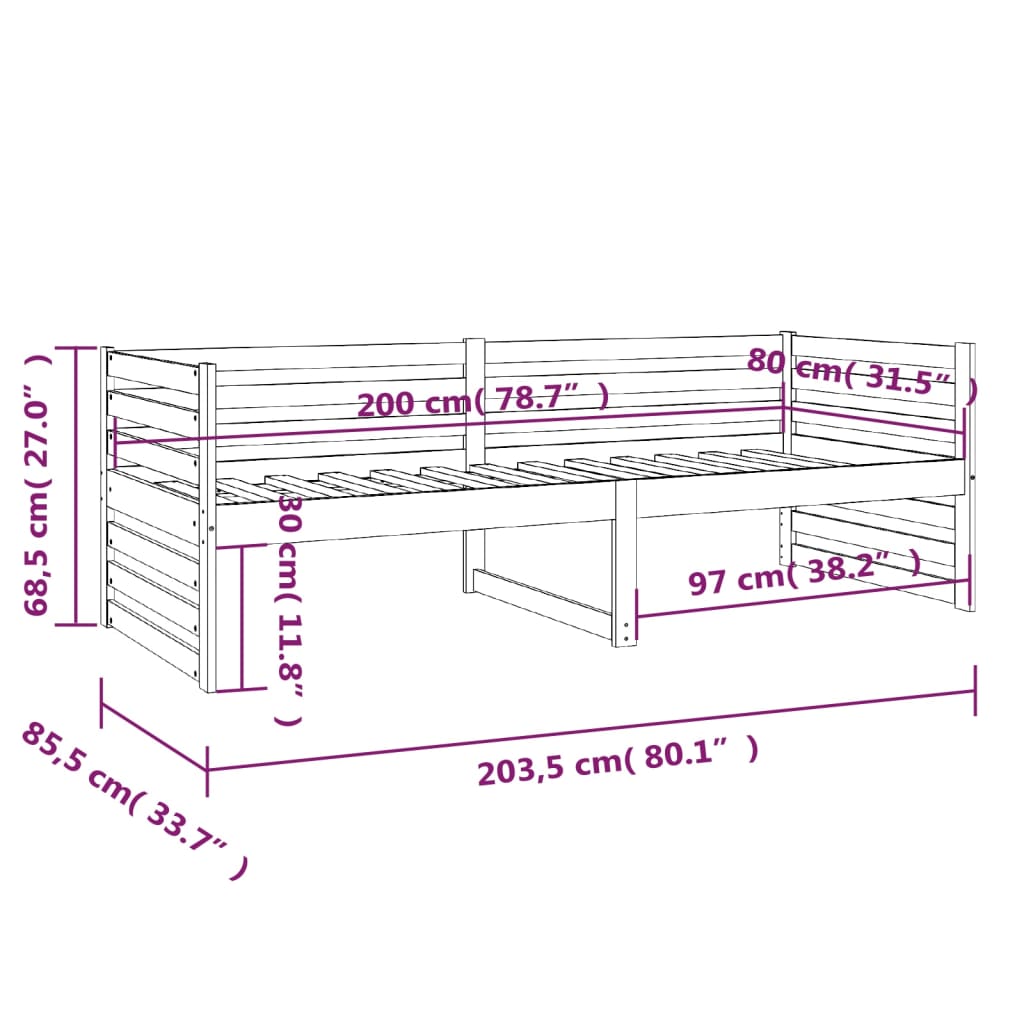 Dormeuse Nera 80x200 cm in Legno Massello di Pino 814693