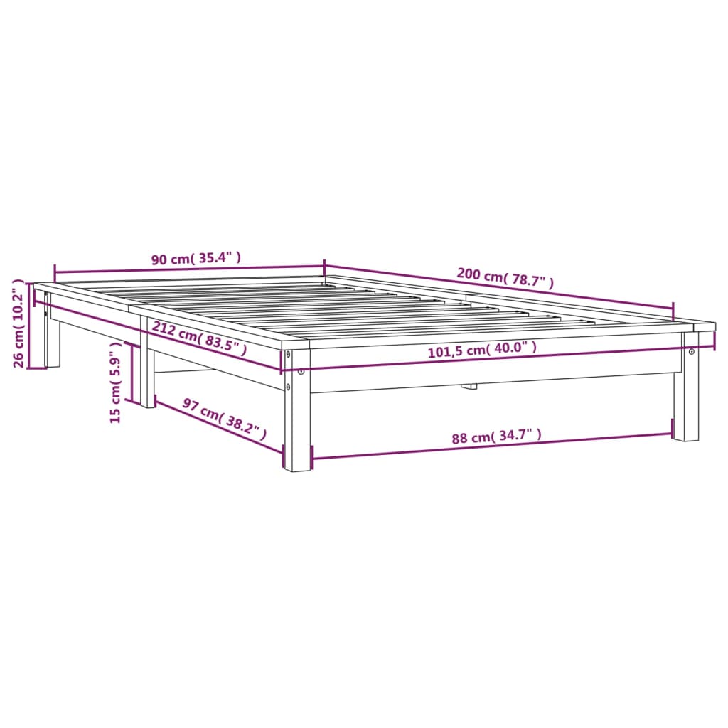 Giroletto Nero 90x200 cm in Legno Massello di Pino cod mxl 61824