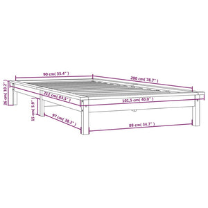 Giroletto Nero 90x200 cm in Legno Massello di Pino cod mxl 61824