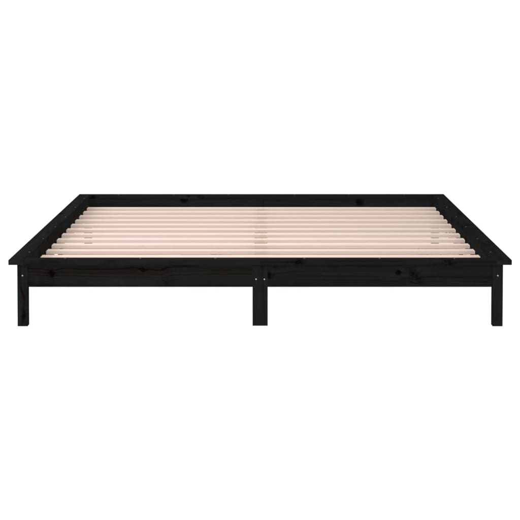 Giroletto con LED Nero 150x200 cm King Size Legno Massello 820615