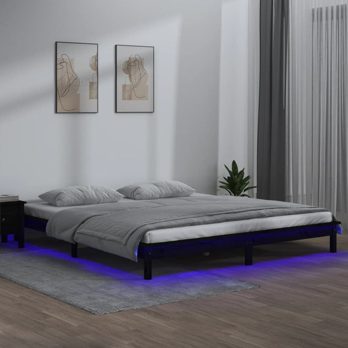 Giroletto con LED Nero 160x200 cm in Legno Massello cod mxl 56235