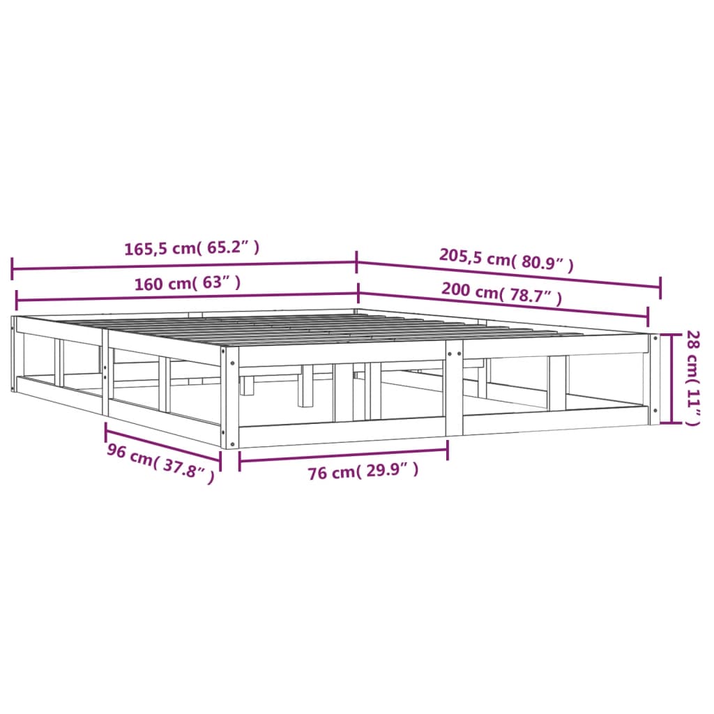 Giroletto Nero 160x200 cm in Legno Massello cod mxl 59419