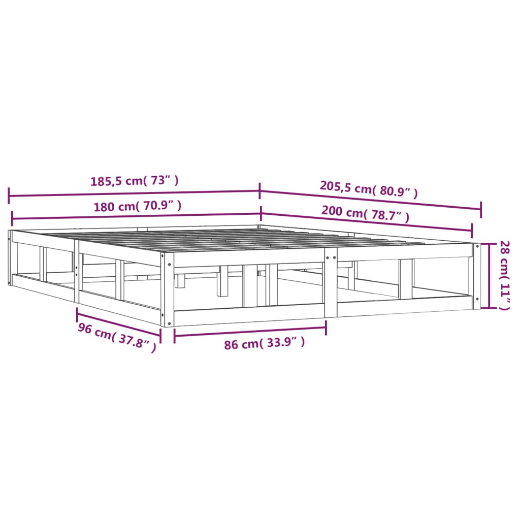 Giroletto Nero 180x200 cm 6FT Super King in Legno Massello 820815